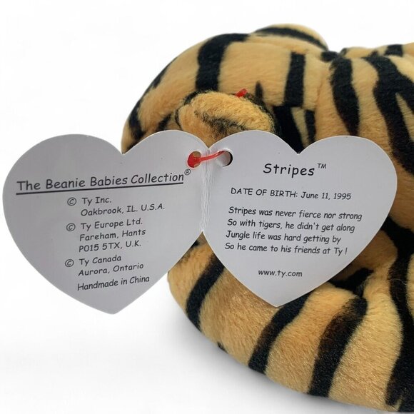 TY Beanie Babies "Stripes" The Tiger 8" Plush Toy Collectible 1995 NWT - Picture 3 of 6